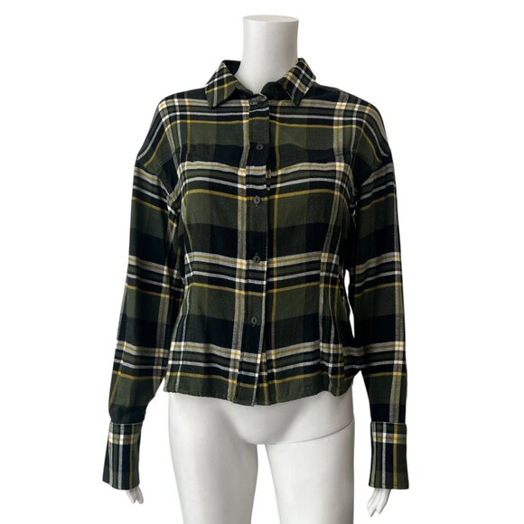 $250 rag & bone Green Plaid Slim Flannel Button Down Iris Shirt Top size Medium - Picture 1 of 8
